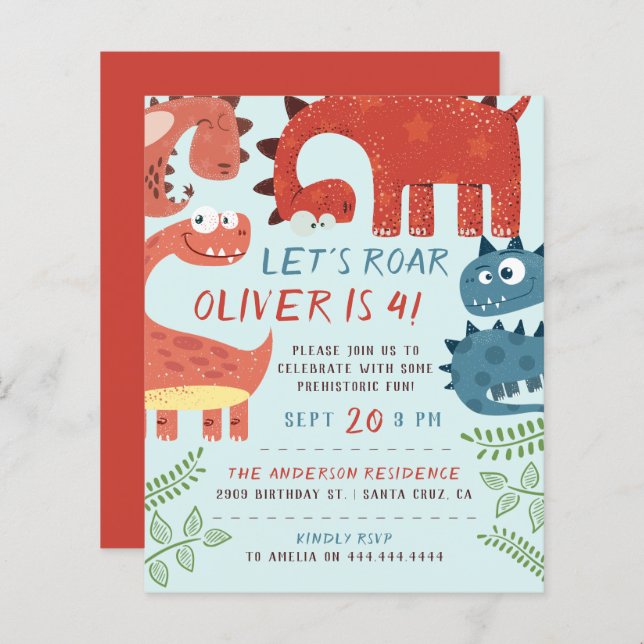 Budget Let's Roar Dino Children's Birthday Party (Front/Back)