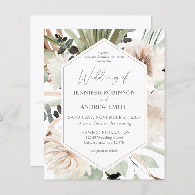 Budget LG Text Boho Eucalyptus Palm Floral Wedding (Front/Back)