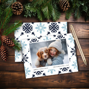 Budget Light Blue Snowflake Photo Christmas Card
