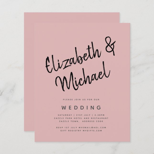 BUDGET Light Dusty Rose Pink Monochrome Wedding (Front/Back)