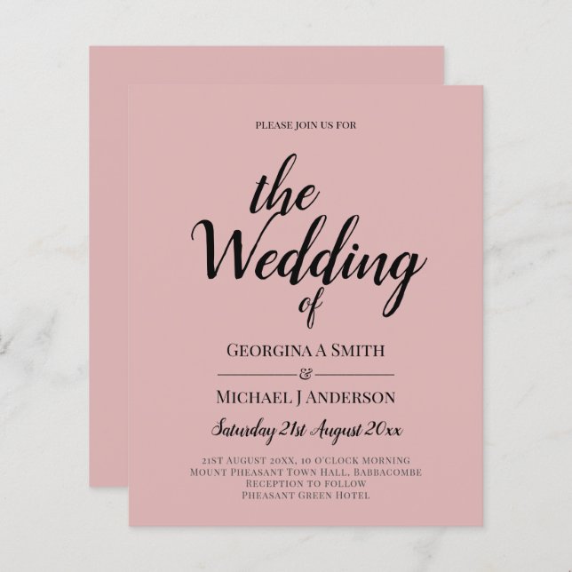 BUDGET Light Dusty Rose Pink Monochrome Wedding (Front/Back)
