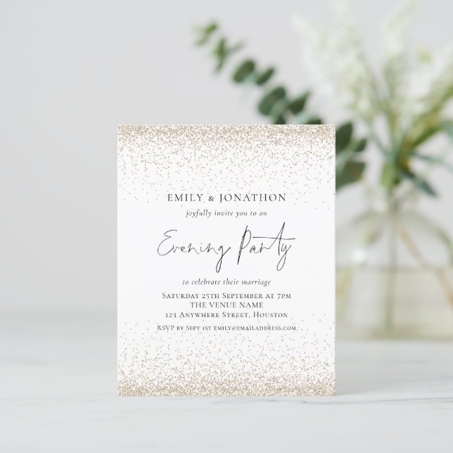 BUDGET Light Gold Glitter Evening Invite (Standing Front)