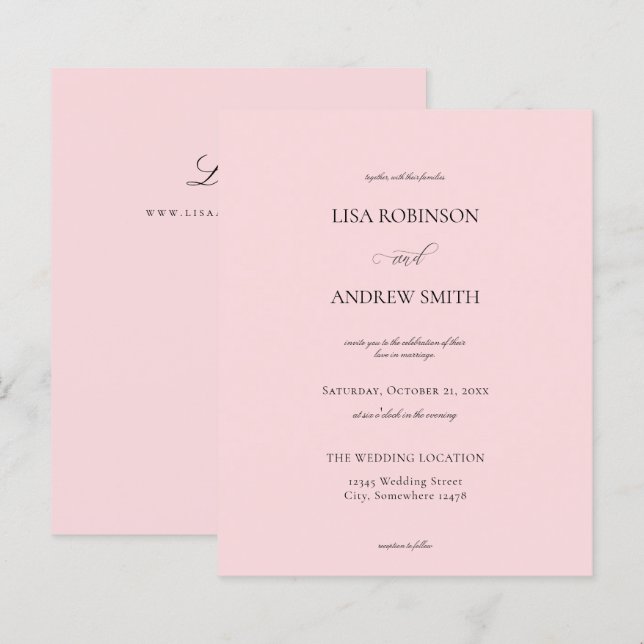 Budget Light Pink Calligraphy Wedding (Front/Back)