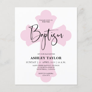 Budget Light Pink Cross Baptism invitation