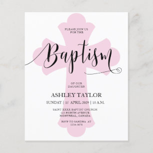 Budget Light Pink Cross Baptism invitation