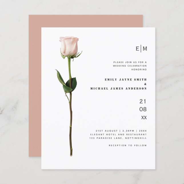 Budget Light Pink Rose Modern Simple Wedding (Front/Back)