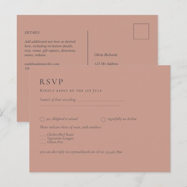 BUDGET Light Terracotta Monochrome WEDDING Postcard (Front/Back)