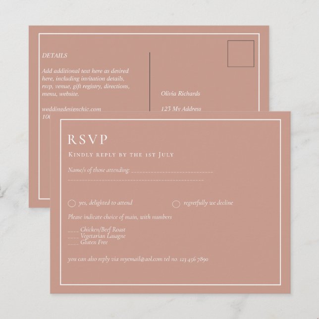 BUDGET Light Terracotta Monochrome WEDDING Postcard (Front/Back)