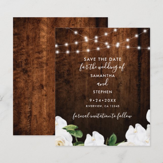 Budget Lights Rustic Wood Wedding Save The Date (Front/Back)