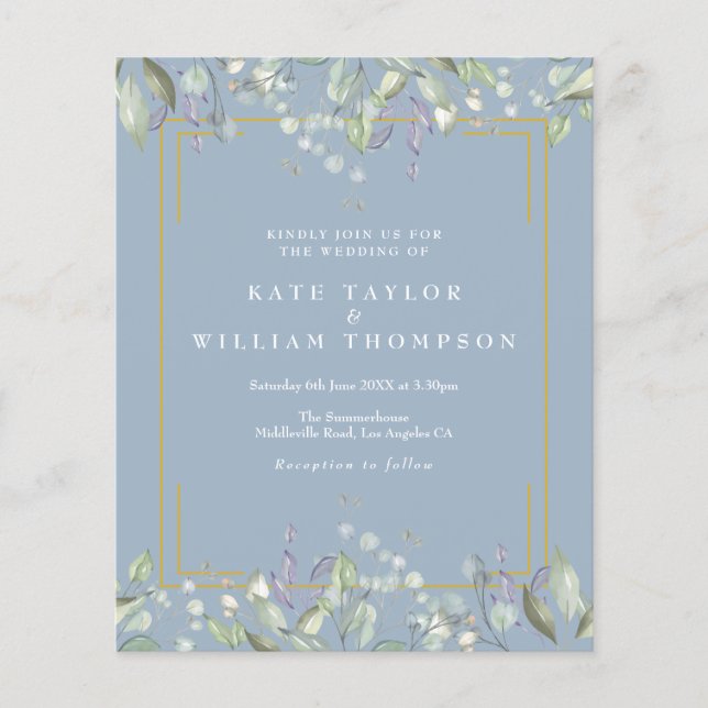 Budget Lilac Floral Dusty Blue Wedding Invitation (Front)