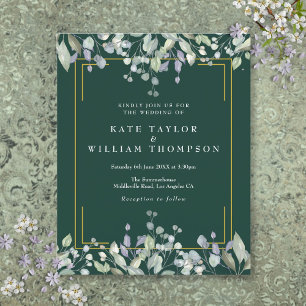 Budget Lilac Floral Emerald Wedding Invitation