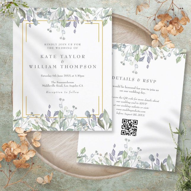 Budget Lilac Floral QR Code Wedding Invitation (Budget Lilac Floral QR Code Wedding Invitation)