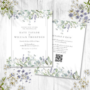 Budget Lilac Floral QR Code Wedding Invitation