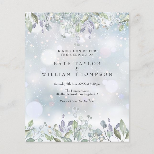 Budget Lilac Floral Winter Wedding Invitation (Front)