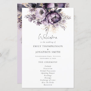 Budget Lilac Purple Florals Wedding Program