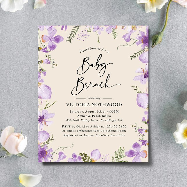 Budget Lilac Rustic Floral Baby Brunch Invitation (Creator Uploaded)
