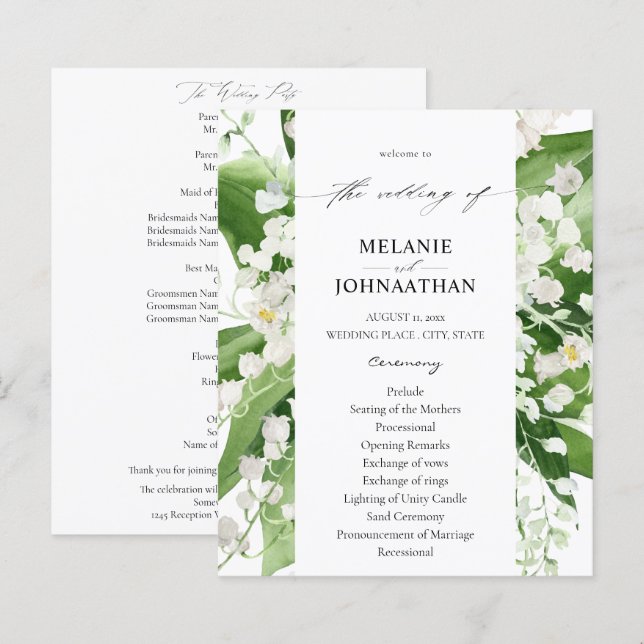 Budget Lily of the Valley Floral Wedding Program (Front/Back)