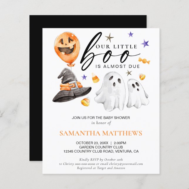 Budget Little Boo Halloween Baby Shower Invite (Front/Back)
