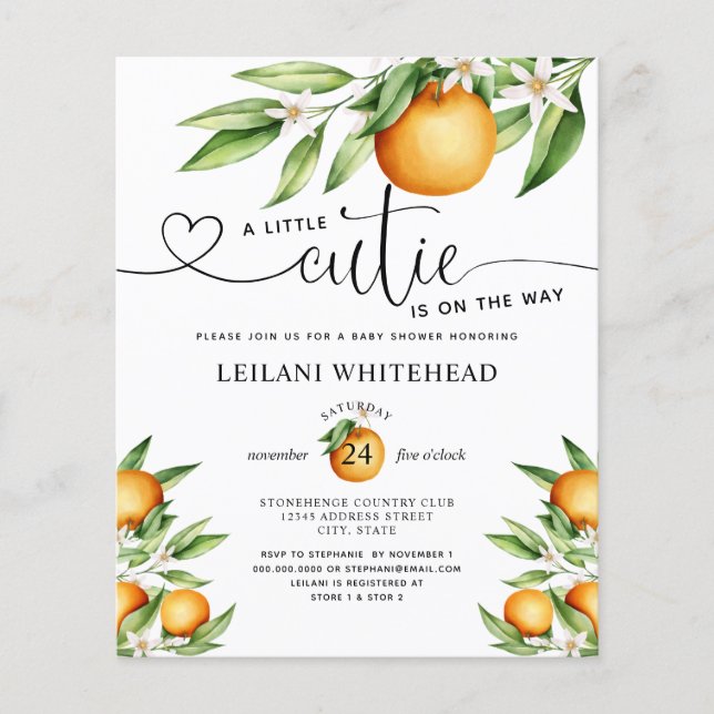 Budget Little Cutie Baby Shower Invitation (Front)