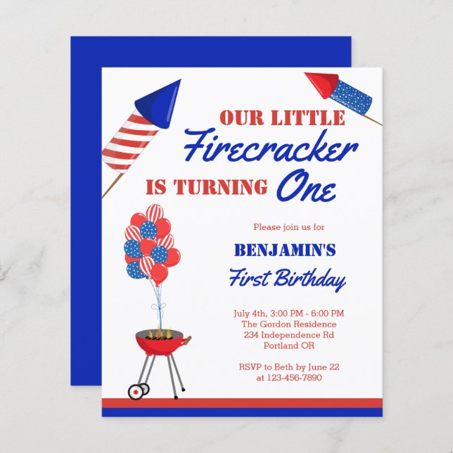Budget Little Firecracker 1st Birthday 4th of July (Front/Back)