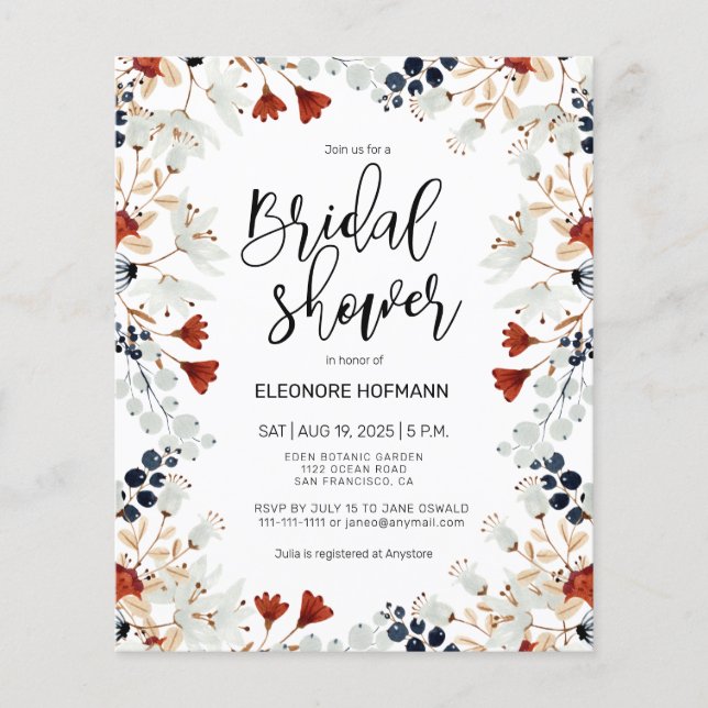 Budget Little Flowers Bridal Shower Invitation (Front)