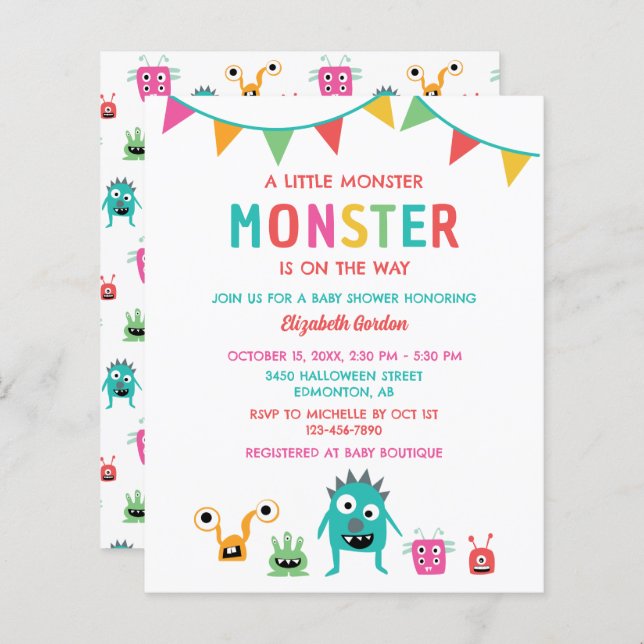 Budget Little Monster Baby Shower Halloween  (Front/Back)