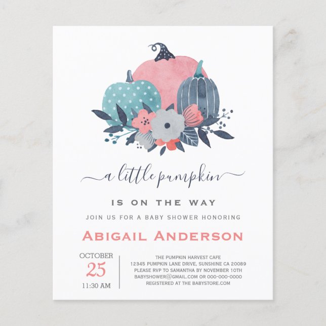 Budget Little Pumpkin Baby Shower Invitation  Flyer (Front)