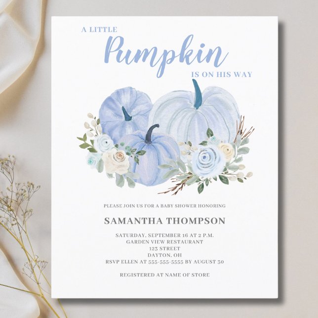 Budget Little Pumpkin Blue Baby Shower Invitation (Creator Uploaded)