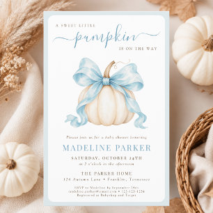 Budget Little Pumpkin Blue Bow Baby Boy Shower Flyer