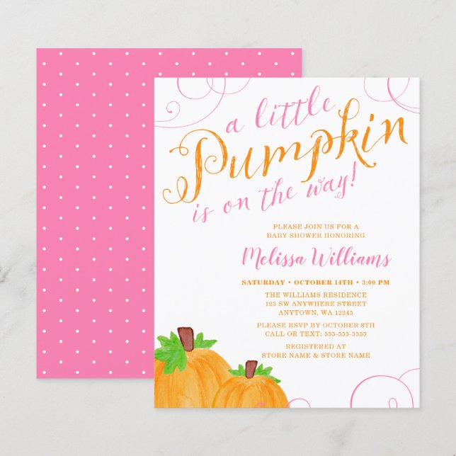 Budget Little Pumpkin Fall Pink Girl Baby Shower (Front/Back)