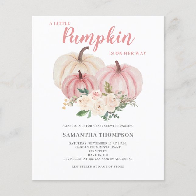 Budget Little Pumpkin Pink Baby Shower Invitation (Front)