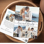 Budget Love and Thanks 3 Photo Wedding Thank You Postcard<br><div class="desc">Budget Elegant Stylish Hand Lettered „Love and thanks” Script 3 Photo Collage Wedding Thank You postcard. Minimalist wedding thank you card template featuring 3 photo on the front and one photo on the back. With the text „Love and thanks” in a swirly hand lettered typography or typography script font with...</div>