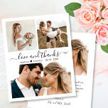 Budget Love and Thanks Collage Wedding Thank You<br><div class="desc">Budget, Modern, Elegant Love and Thanks Script 3 Photo Collage Wedding Thank You personalised affordable low budget thin card. Stylish wedding thank you template featuring 3 photo on the front and 1 photo on the back side. ***PLEASE NOTE! *** BUDGET PAPER/FLYER IS PAPER THIN. *** UPGRADE THE PAPER FOR A...</div>