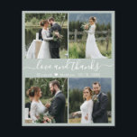 Budget Love and Thanks Collage Wedding Thank You F Flyer<br><div class="desc">Elegant, minimalist sage green and white hand written 4 photo collage personalized wedding thank you personalized affordable low budget THIN card. ***PLEASE NOTE, SCROLL DOWN FOR MORE INFO!*** Stylish wedding thank you card template featuring four (4) photo on the front and one (1) photo on the back side. With the...</div>