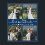 Budget Love and Thanks Collage Wedding Thank You Flyer<br><div class="desc">Elegant, minimalist navy and white hand written 4 photo collage personalized wedding thank you personalized affordable low budget THIN card. ***PLEASE NOTE, SCROLL DOWN FOR MORE INFO!*** Stylish wedding thank you card template featuring four (4) photo on the front and one (1) photo on the back side. With the text...</div>