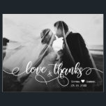 Budget Love and Thanks Script Wedding Thank You  Flyer<br><div class="desc">Budget Elegant Modern Handwriting Wedding Photo "Love and Thanks" script Thank You personalised affordable low budget flyer. Stylish wedding thank you card template featuring a full horizontal photo on the front with overlay text "Love and Thanks" in a swirly hand lettered calligraphy script overlay with swash in white on the...</div>