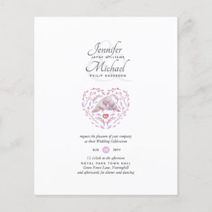 Budget Love Birds Mauve Wedding Invites