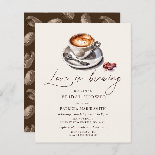 Budget Love is Brewing Coffee Bridal Shower Invite (Front/Back)