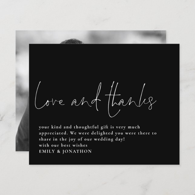 Budget Love Thanks Photo Wedding Thank You Black (Front/Back)