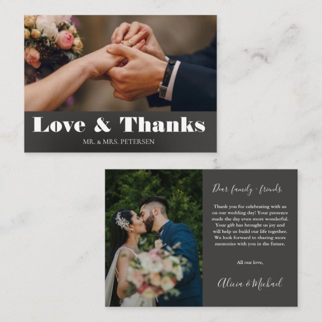 Budget love thanks script simple wedding thank you card (Front/Back)