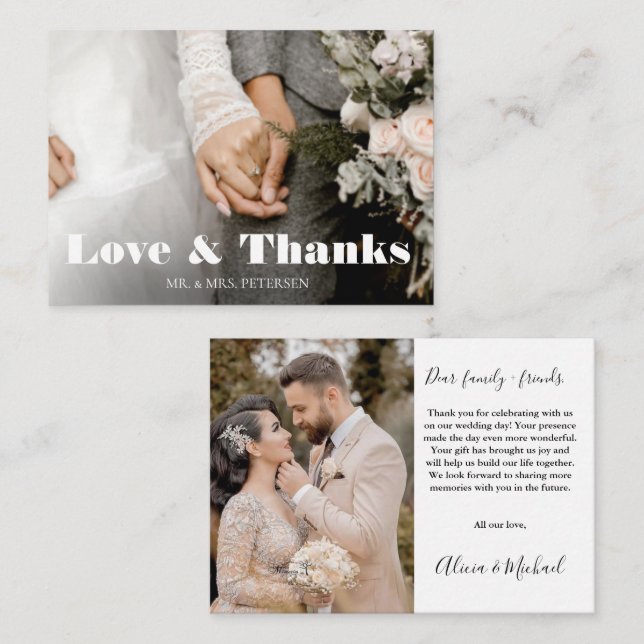 Budget love thanks script simple wedding thank you card (Front/Back)