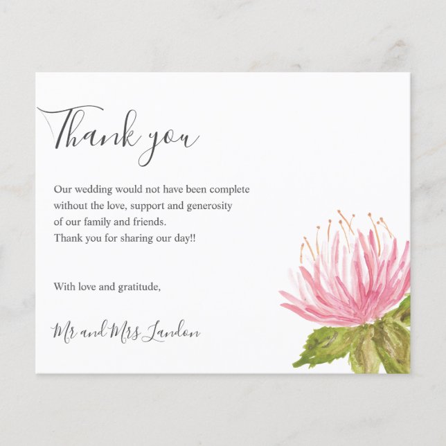 BUDGET  Lovely Pink green flower Wedding thank you (Front)