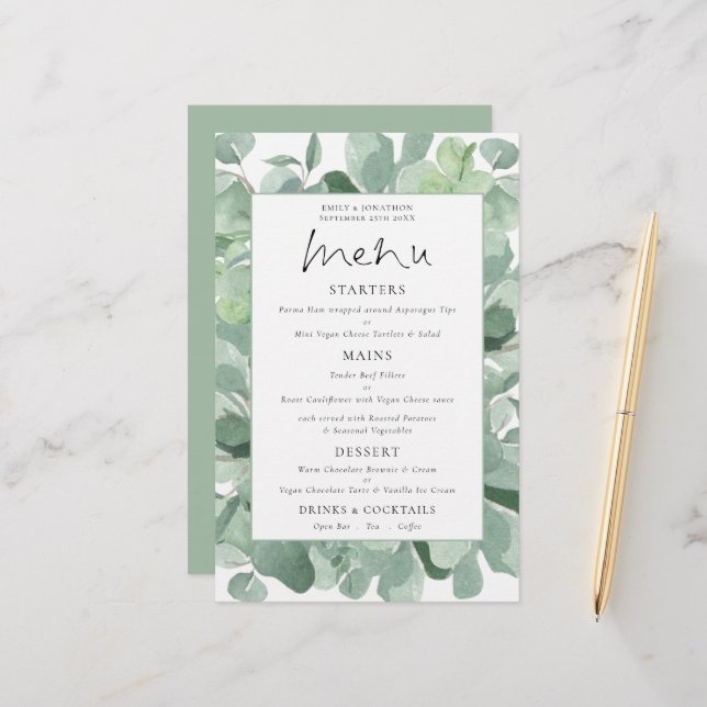 Budget Lush Eucalyptus Frame Wedding Menu (Front/Back In Situ)