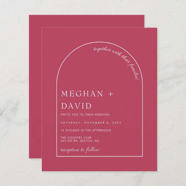 Budget Magenta Modern Arch Wedding Invitation (Front/Back)
