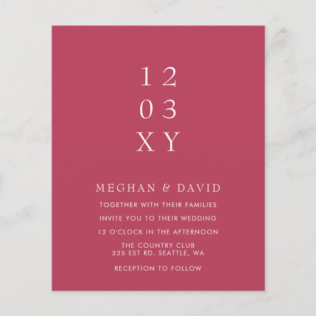 Budget Magenta Modern Wedding Invitation (Front)
