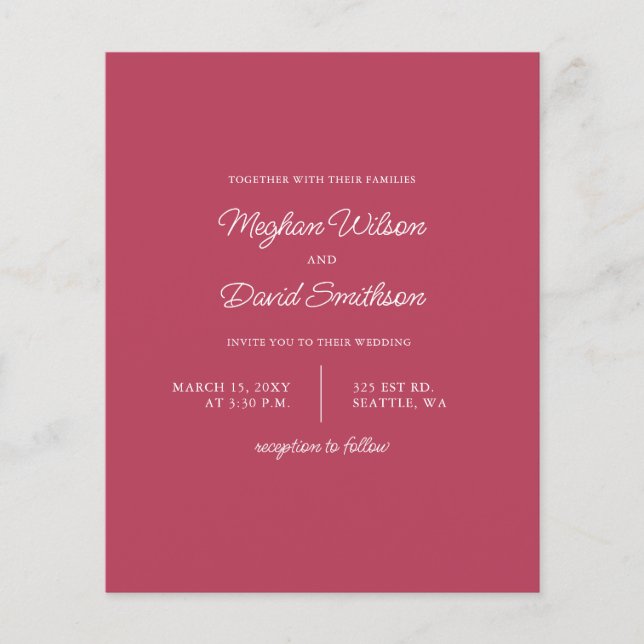 Budget Magenta Modern Wedding Invitation (Front)
