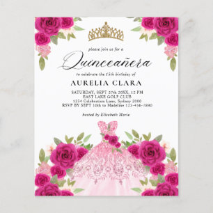 BUDGET Magenta Pink Dress Floral 15th Quinceañera