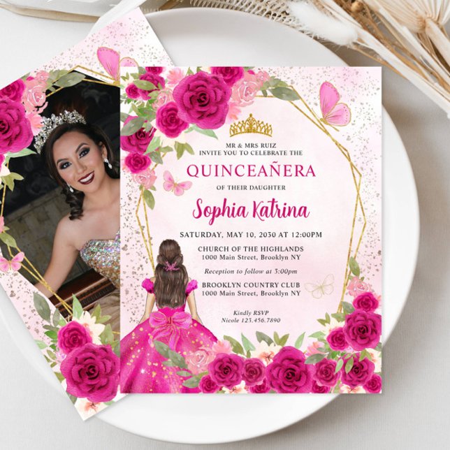 Budget Magenta Pink Floral Princess Photo Quince (Creator Uploaded)