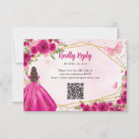 Budget Magenta Pink Gold Floral Princess QR RSVP