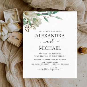 Budget Magnolia Eucalyptus Wedding Invitation